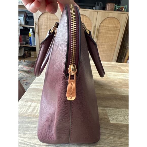 Michael Kors Cindy Pebbled Leather Medium Dome Satchel Purse Burgundy - Picture 6 of 7